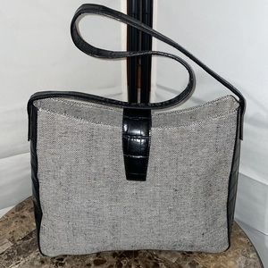 Canvas and Faux Black Croc Shoulder Bag 10”x10”